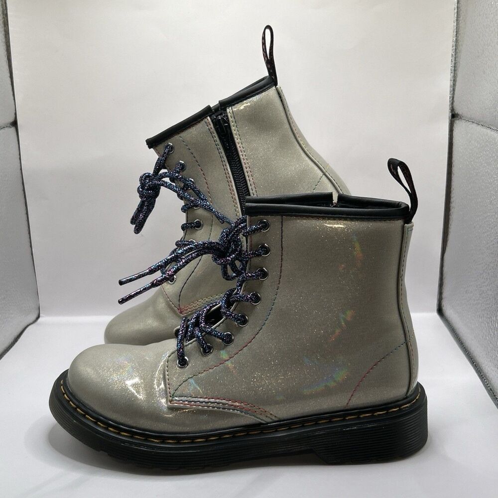 Dr Martens 1460 J Youth 3Y Silver Iridescent Leather Boots Big Kid STORE MODEL